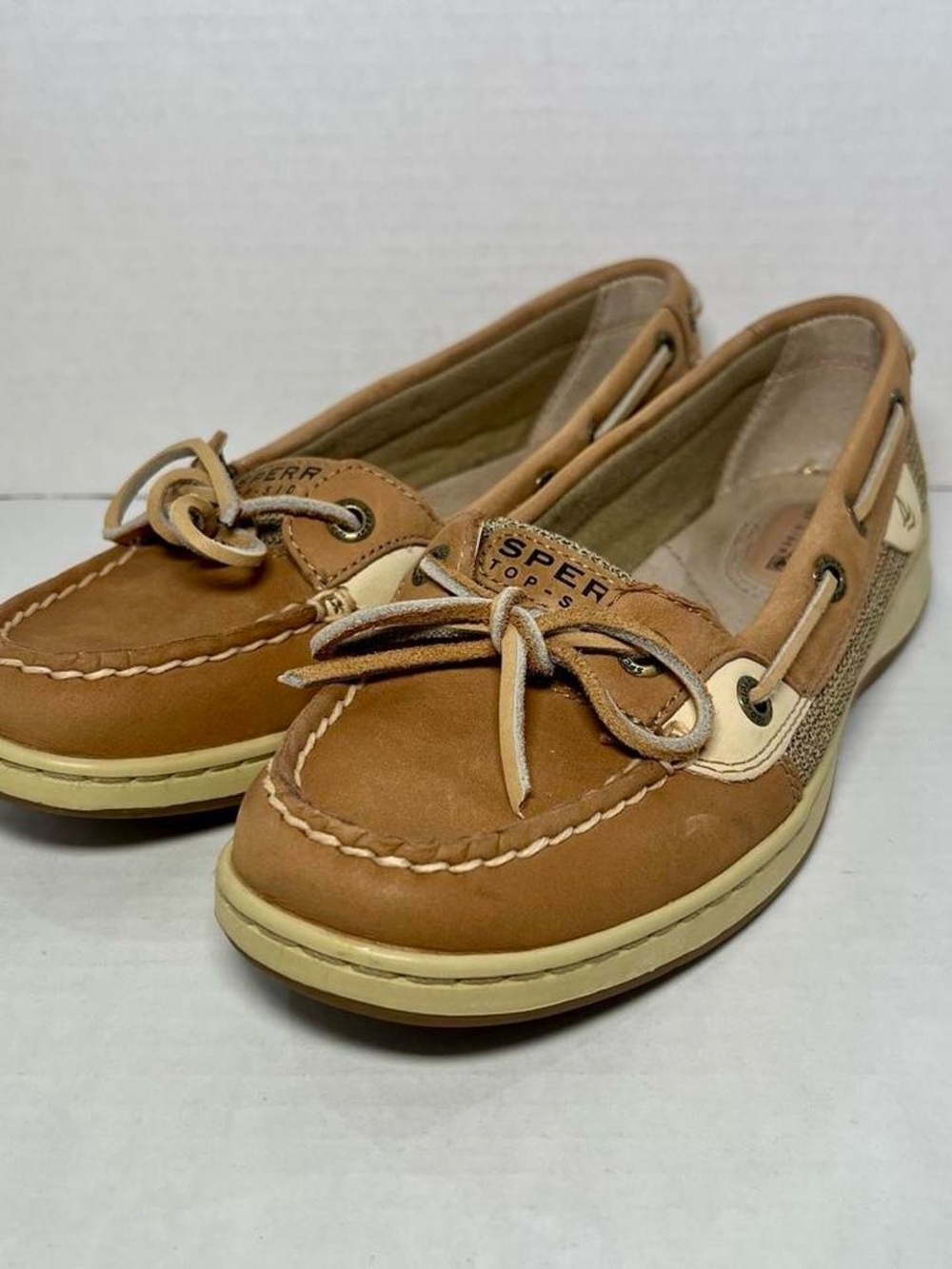 Sperry Top-Sider Women's Slip On Angelfish Tan Leather Boat Shoes Preppy Sz 6.5